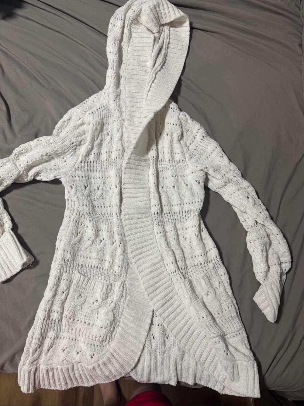 No Boundaries Cream Hooded Cable Knit Cardigan